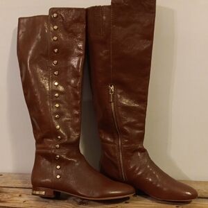 Elegant Brown Over the Knee Boots with Gold Accents